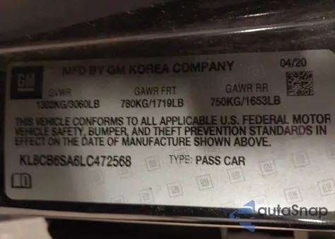 2020 Chevrolet Spark Fwd Ls Automatic from USA, damaged, VIN KL8CB6SA6LC472568